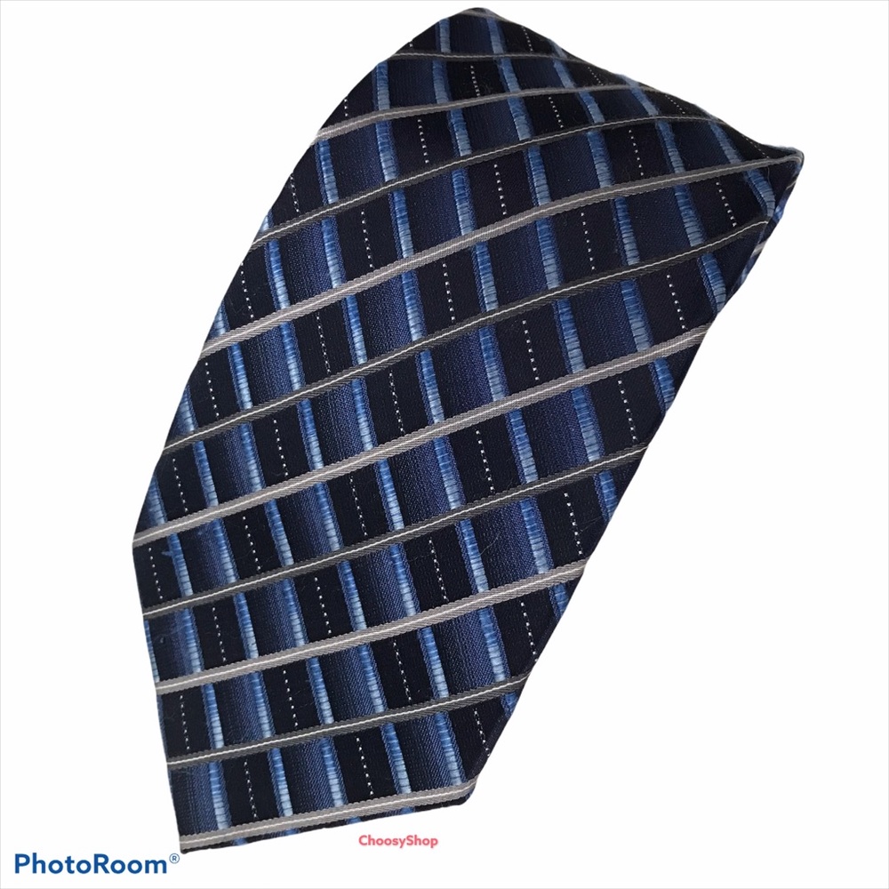 Easy Care Tie Polyester John Ashford Navy Blue Gray